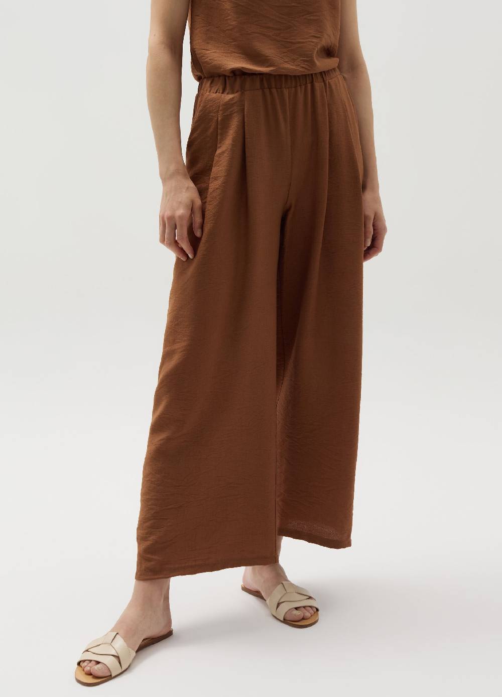 Ovs Pantalone Crop Wide Leg Effetto Crinkle