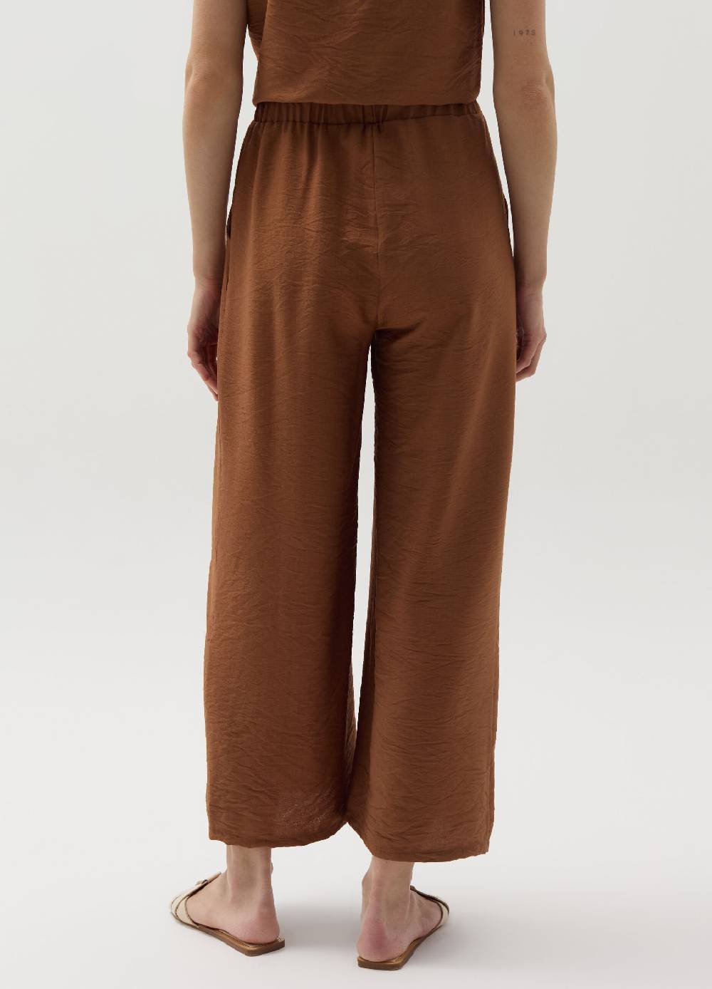 Ovs Pantalone Crop Wide Leg Effetto Crinkle