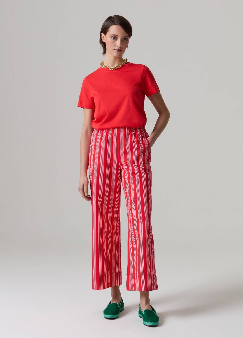 Ovs Pantalone cropped wide leg a righe sottili