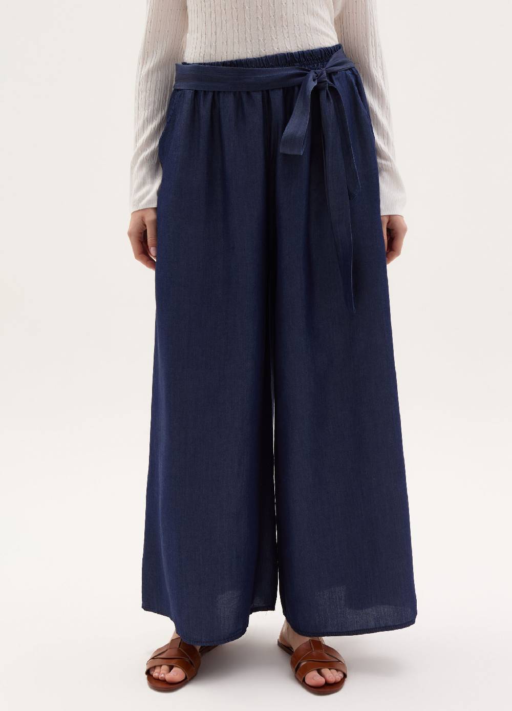 Ovs Pantalone Fluido Wide Leg Effetto Denim