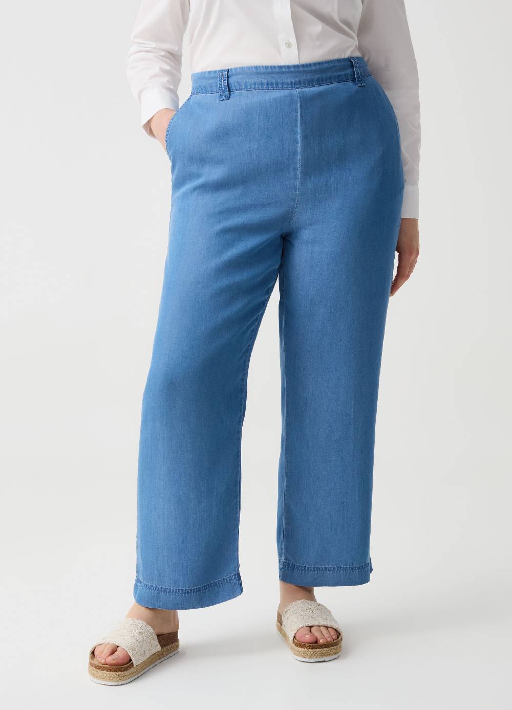 Ovs Pantalone Fluido Wide Leg Effetto Denim Curvy