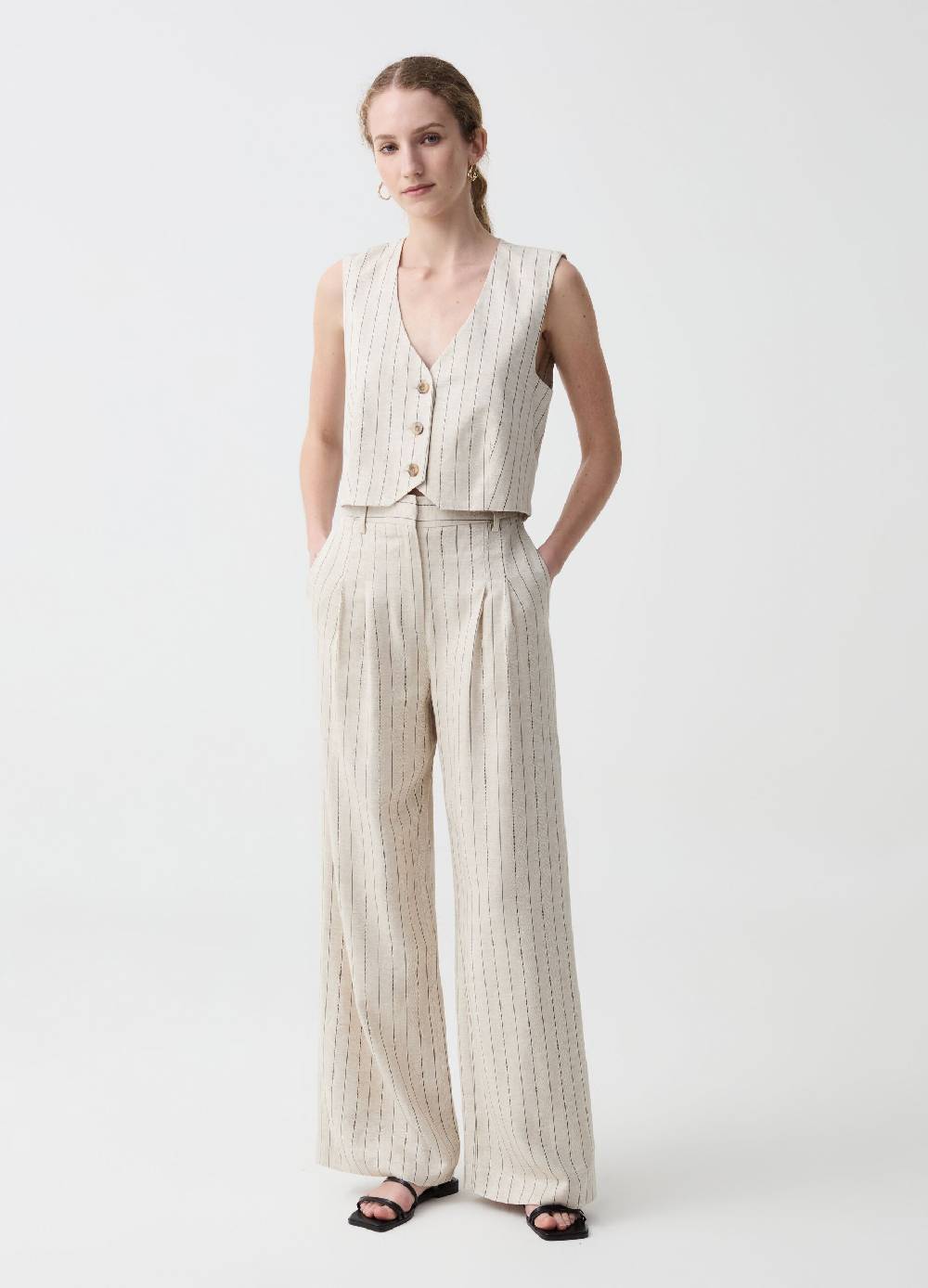 Ovs Pantalone gessato wide leg con pinces