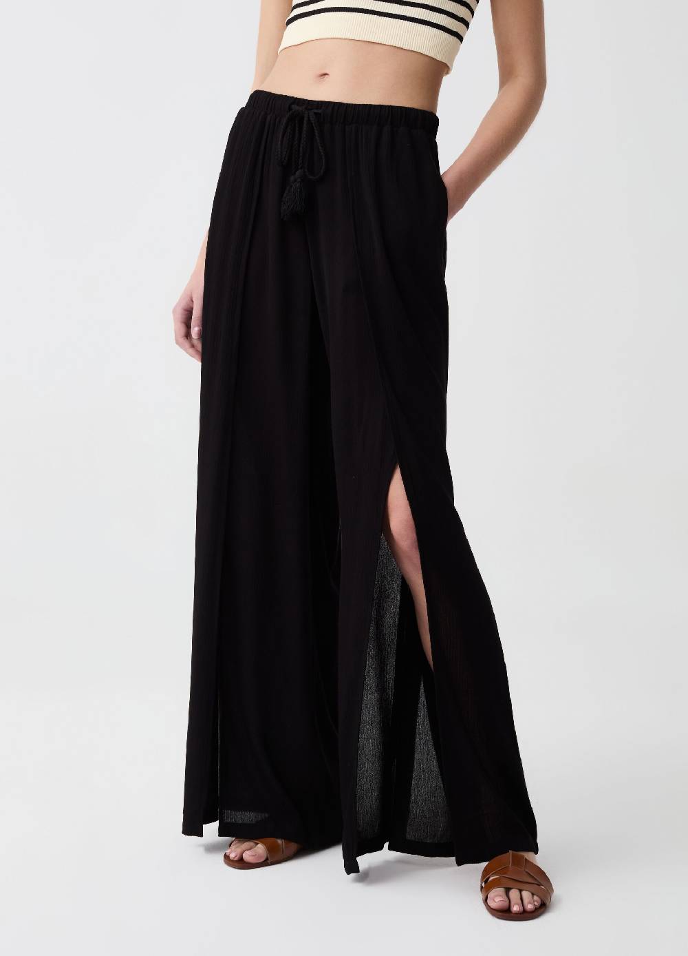 Ovs Pantalone Palazzo Wide Leg Con Spacchi