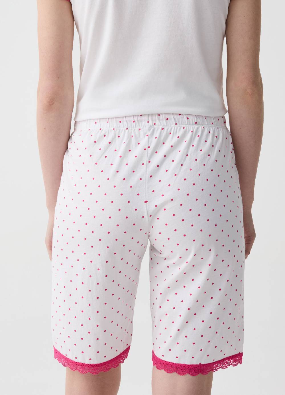 Ovs Pantalone Pigiama Corto A Pois Con Pizzo