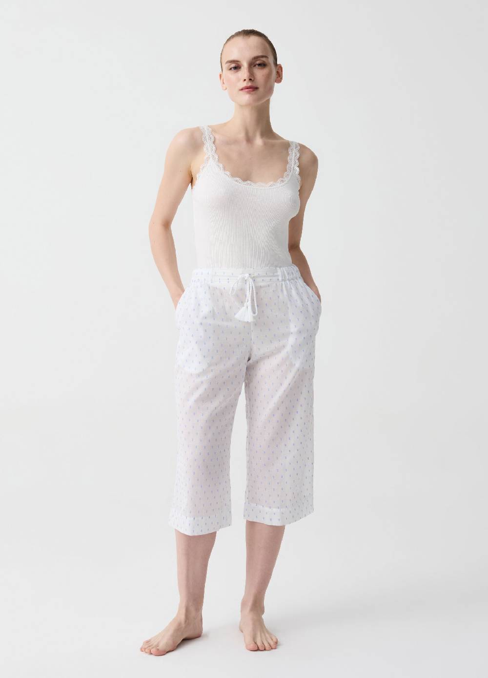 Ovs Pantalone pigiama pinocchietto in cotone dobby