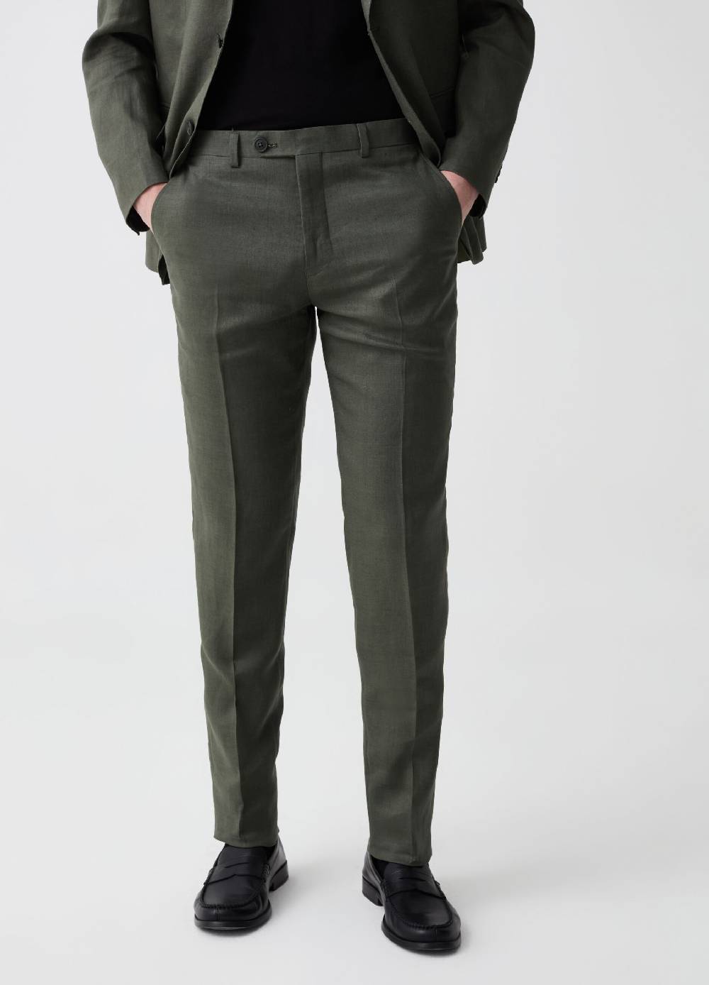 Ovs Pantalone Slim Fit In Lino Tinta Unita