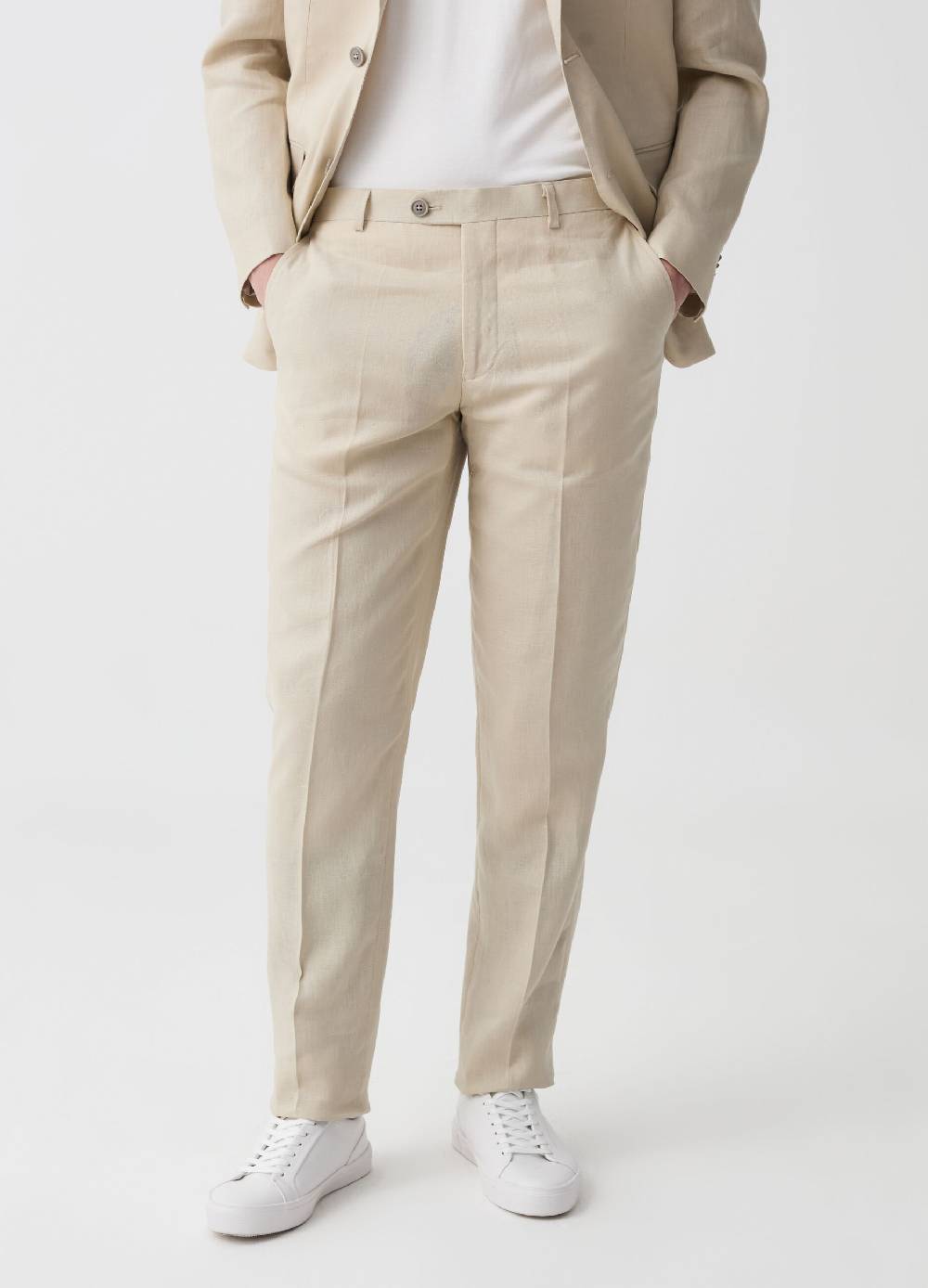 Ovs Pantalone Slim Fit In Lino Tinta Unita