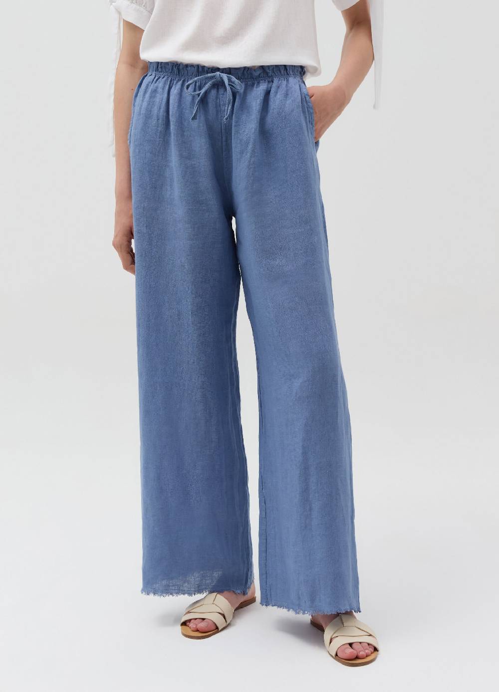 Ovs Pantalone Wide Leg Sfrangiato In Lino