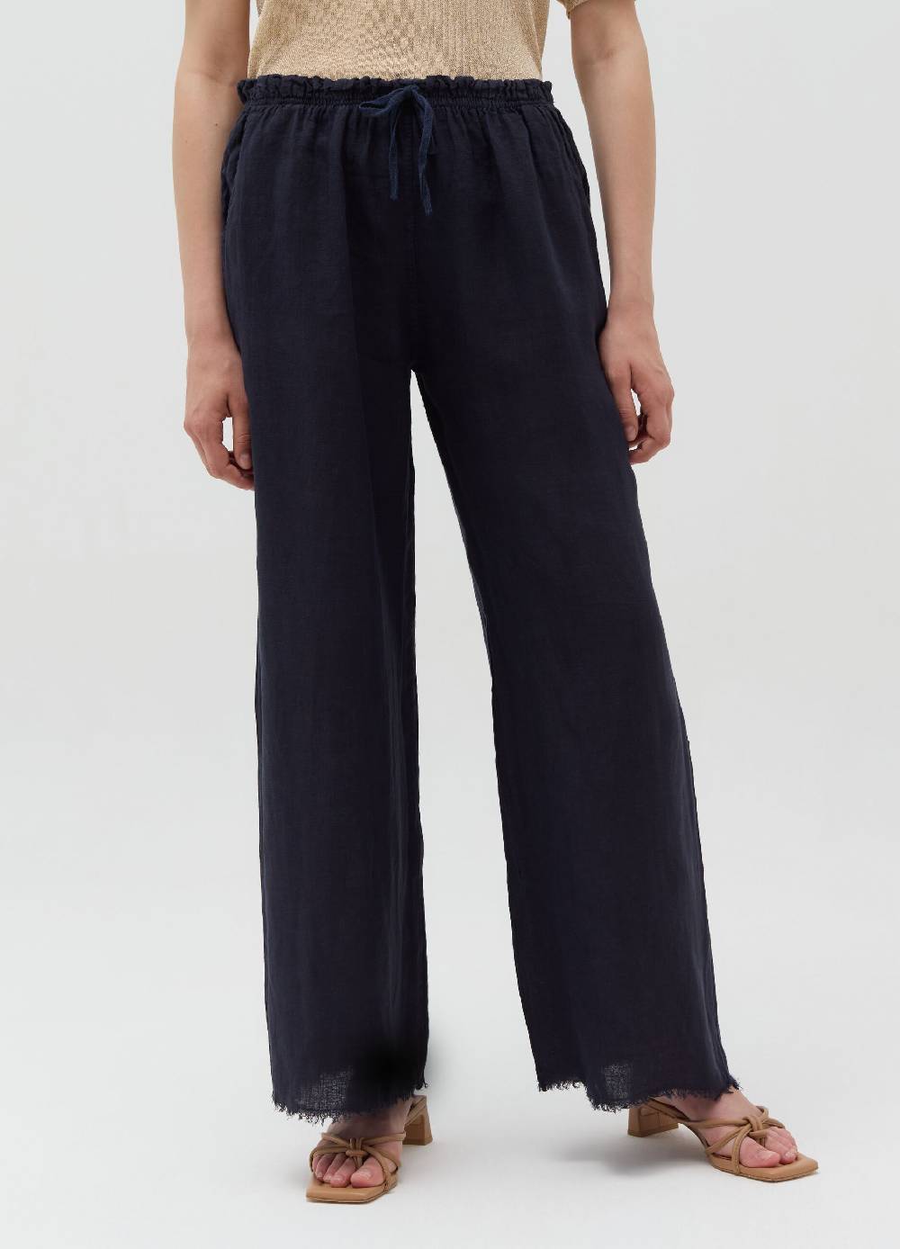 Ovs Pantalone Wide Leg Sfrangiato In Lino