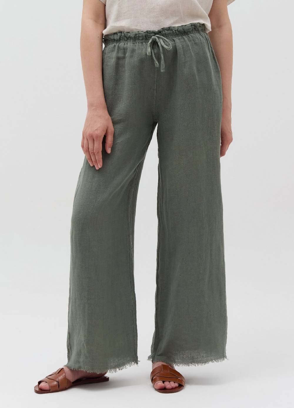 Ovs Pantalone Wide Leg Sfrangiato In Lino