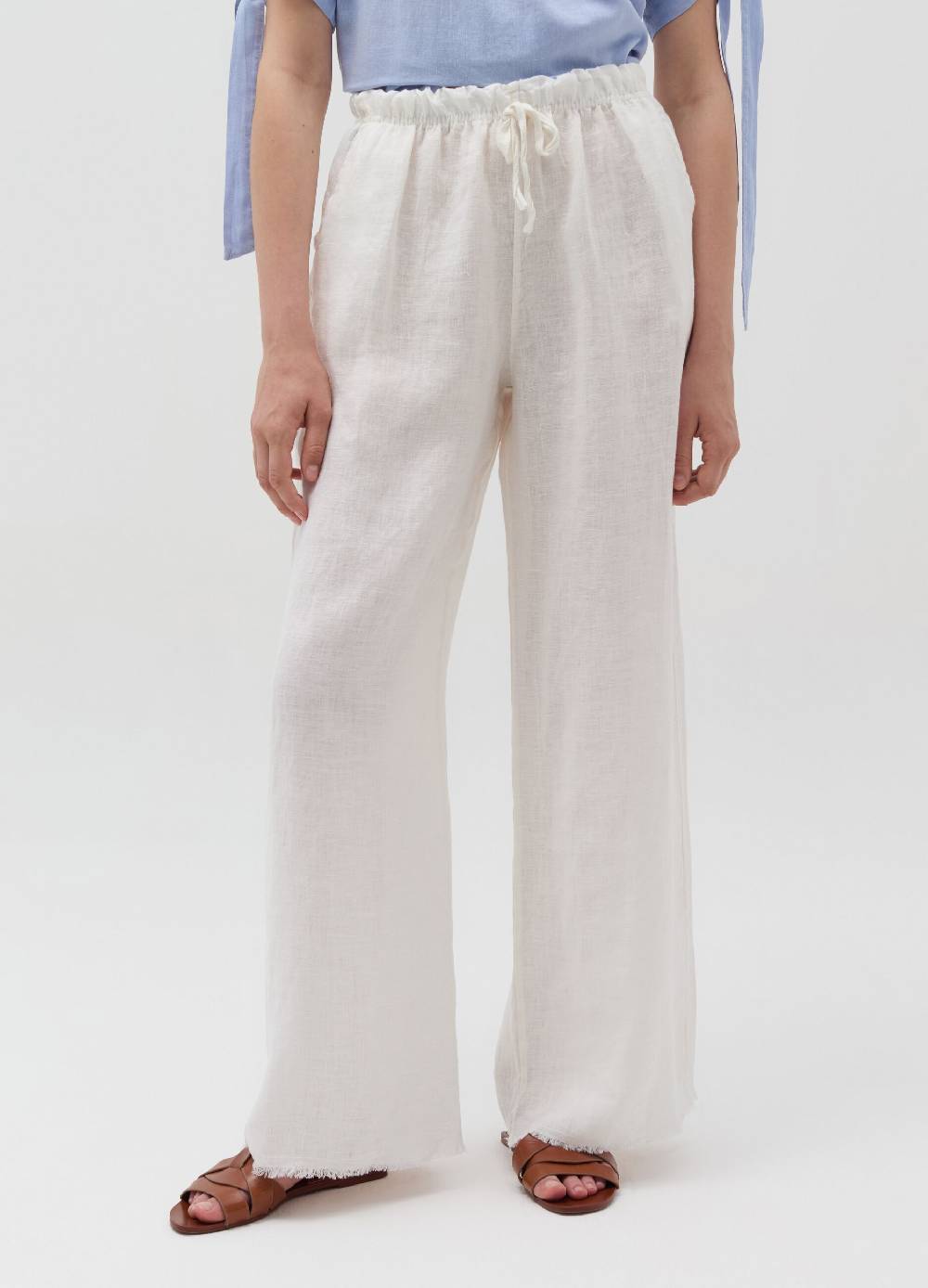 Ovs Pantalone Wide Leg Sfrangiato In Lino