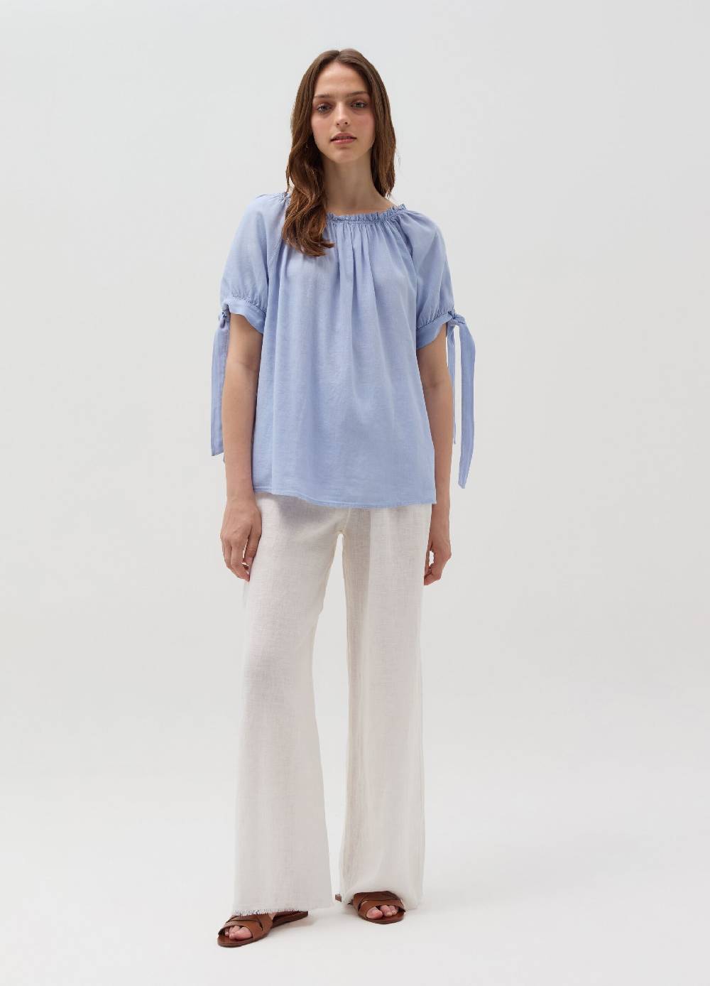 Ovs Pantalone wide leg sfrangiato in lino