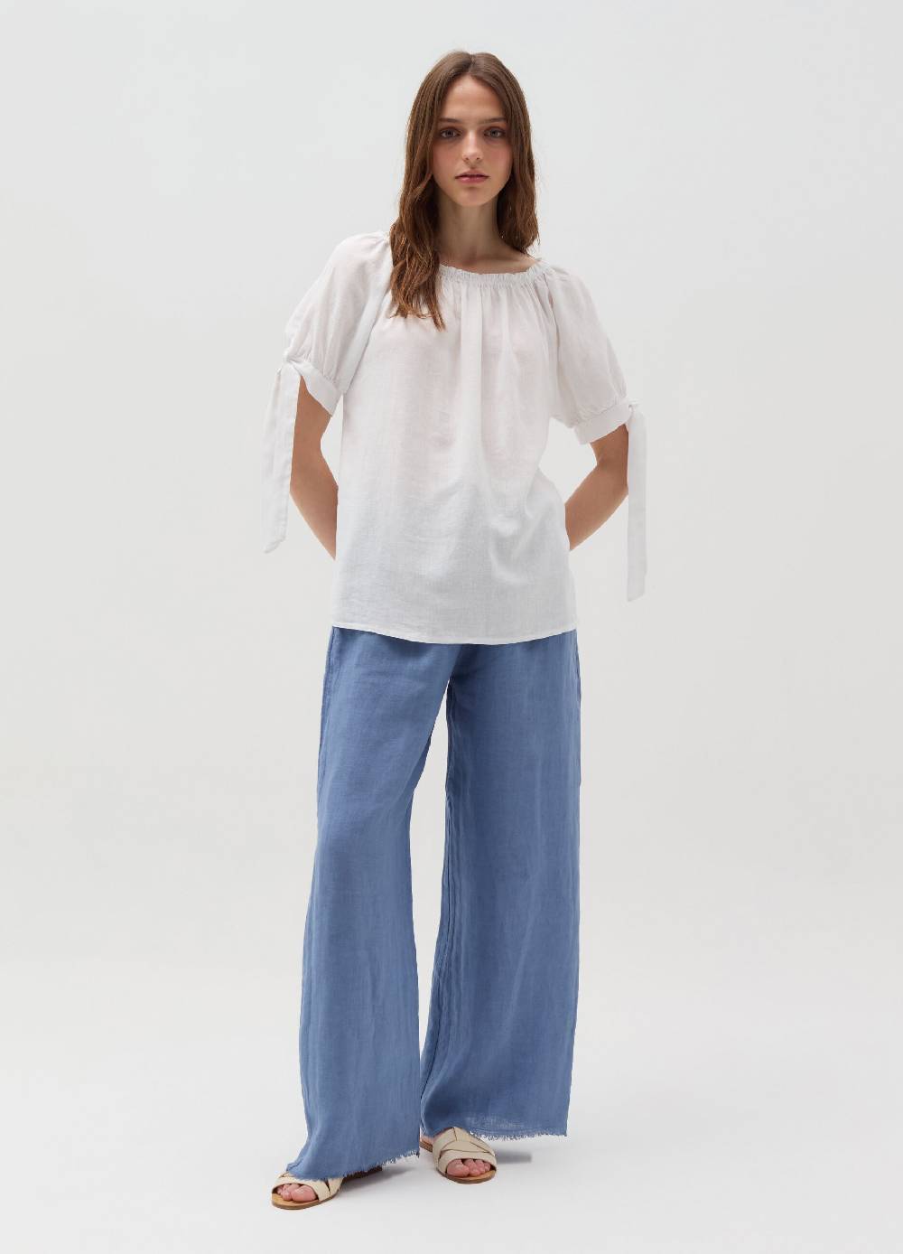 Ovs Pantalone wide leg sfrangiato in lino