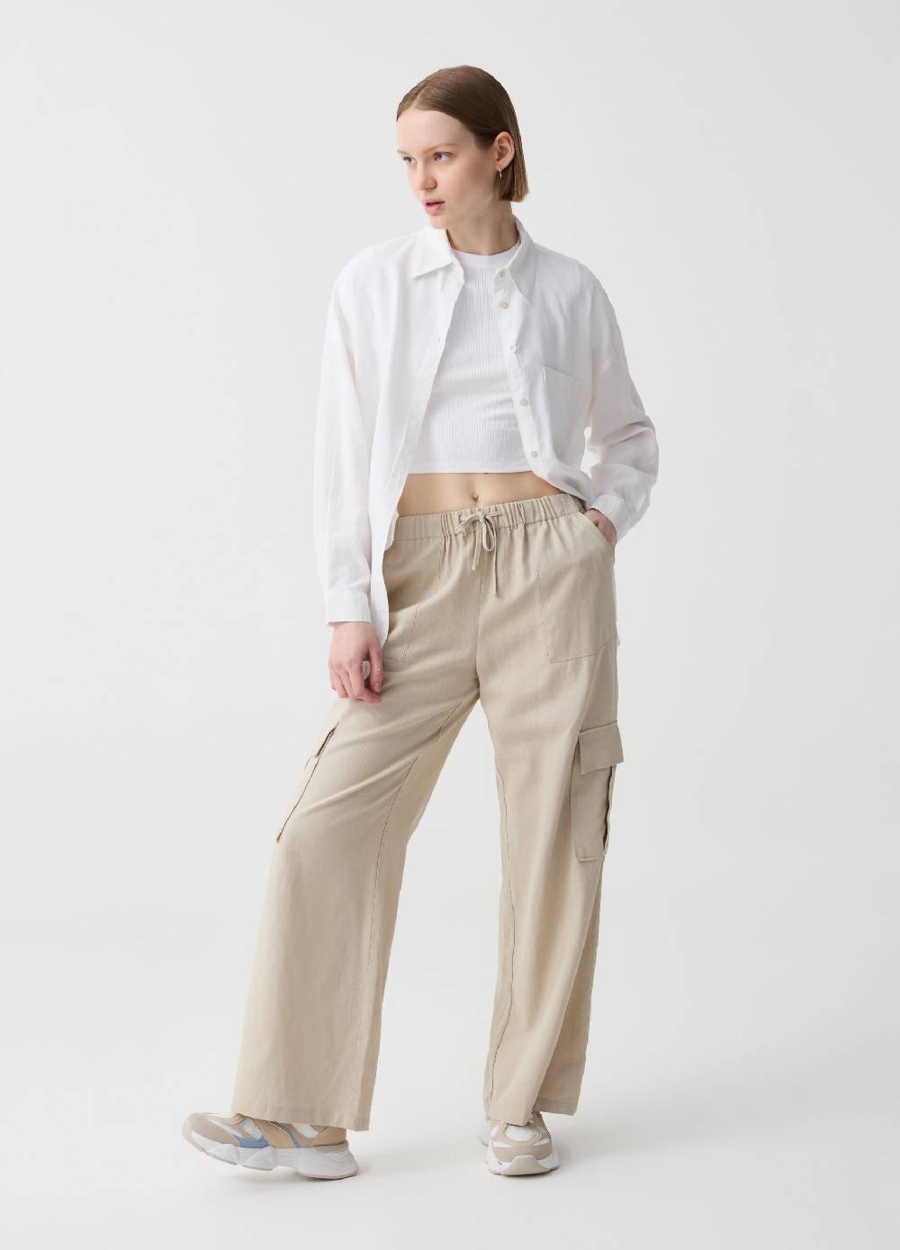 Ovs Pantaloni cargo in lino e viscosa