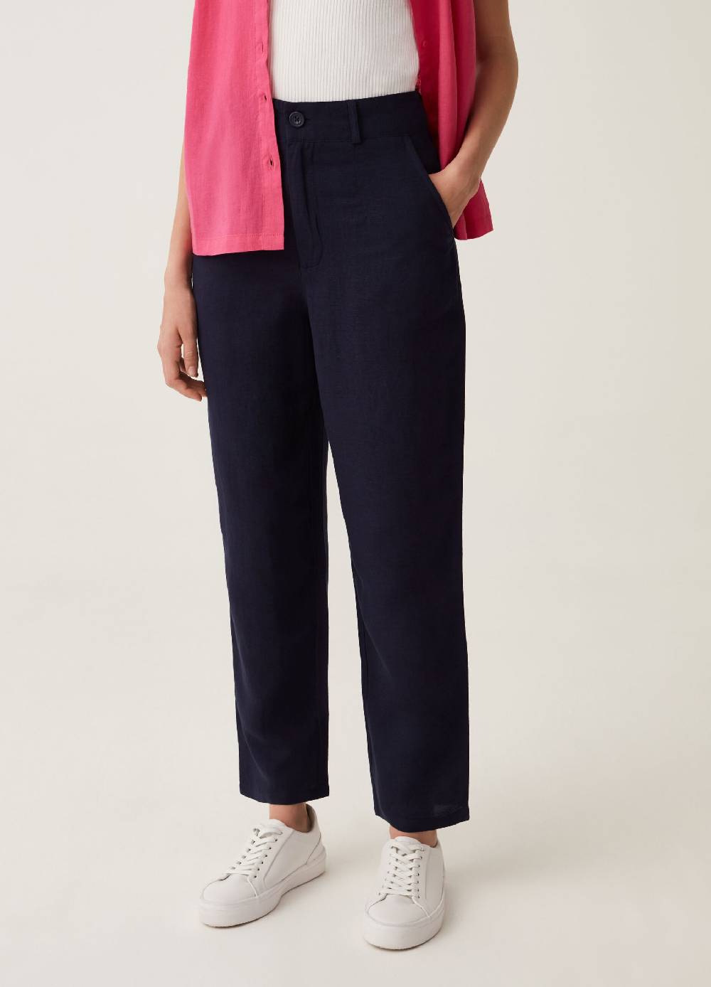 Ovs Pantaloni In Lino E Viscosa A Vita Alta