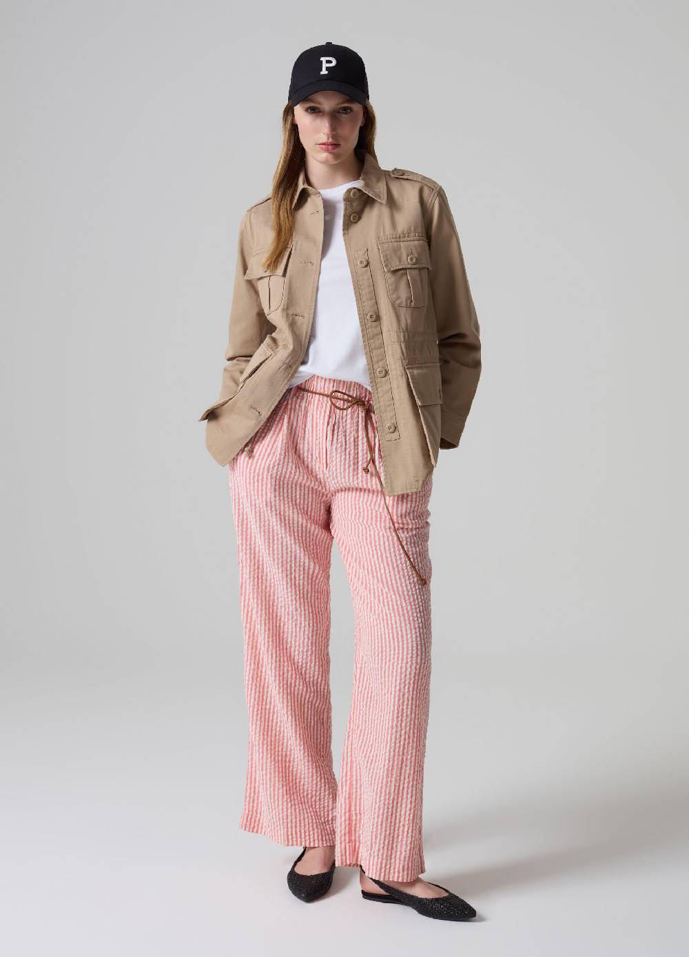 Ovs Pantaloni in seersucker a righe con cintura