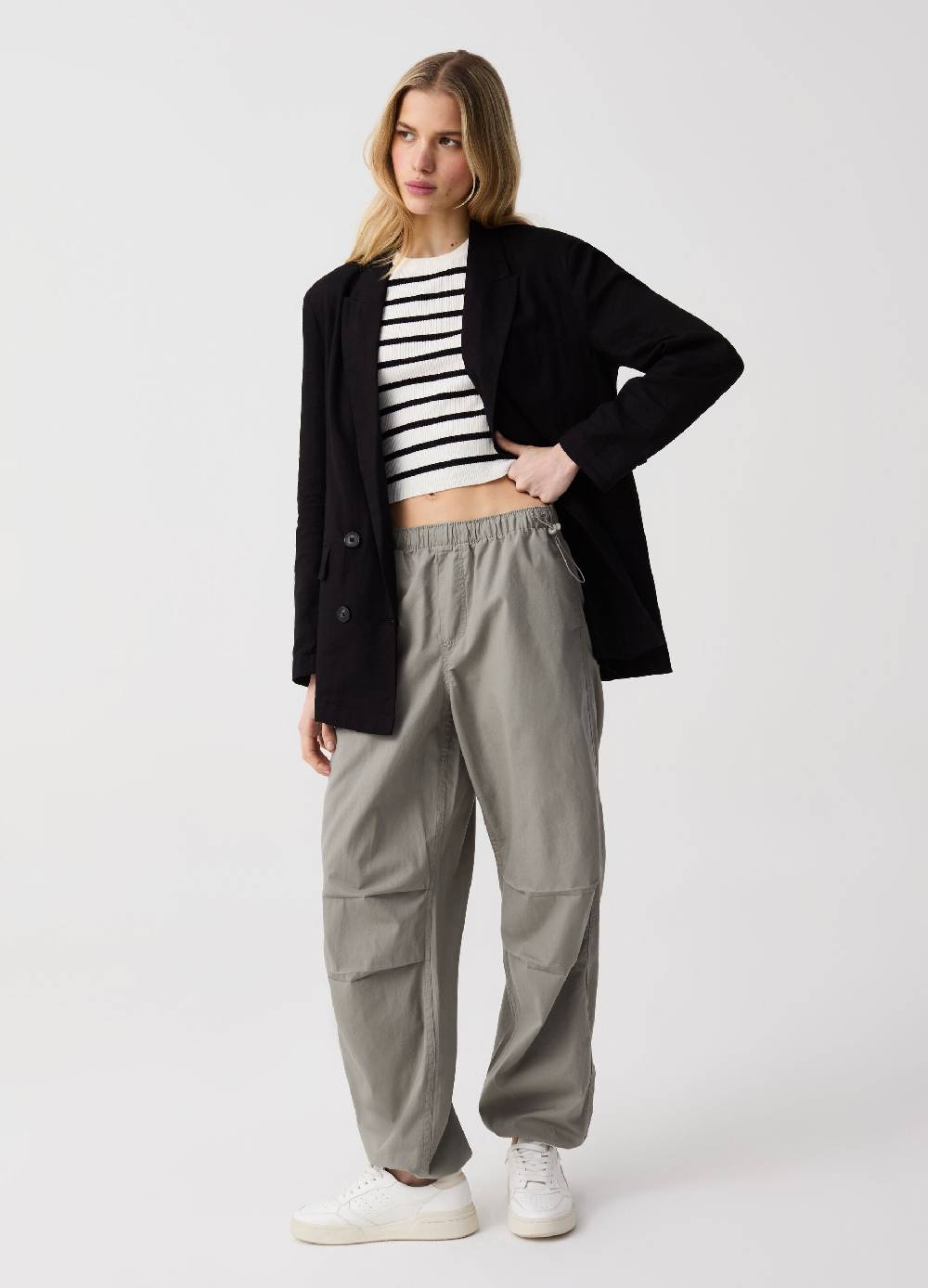 Ovs Pantaloni parachute in popeline