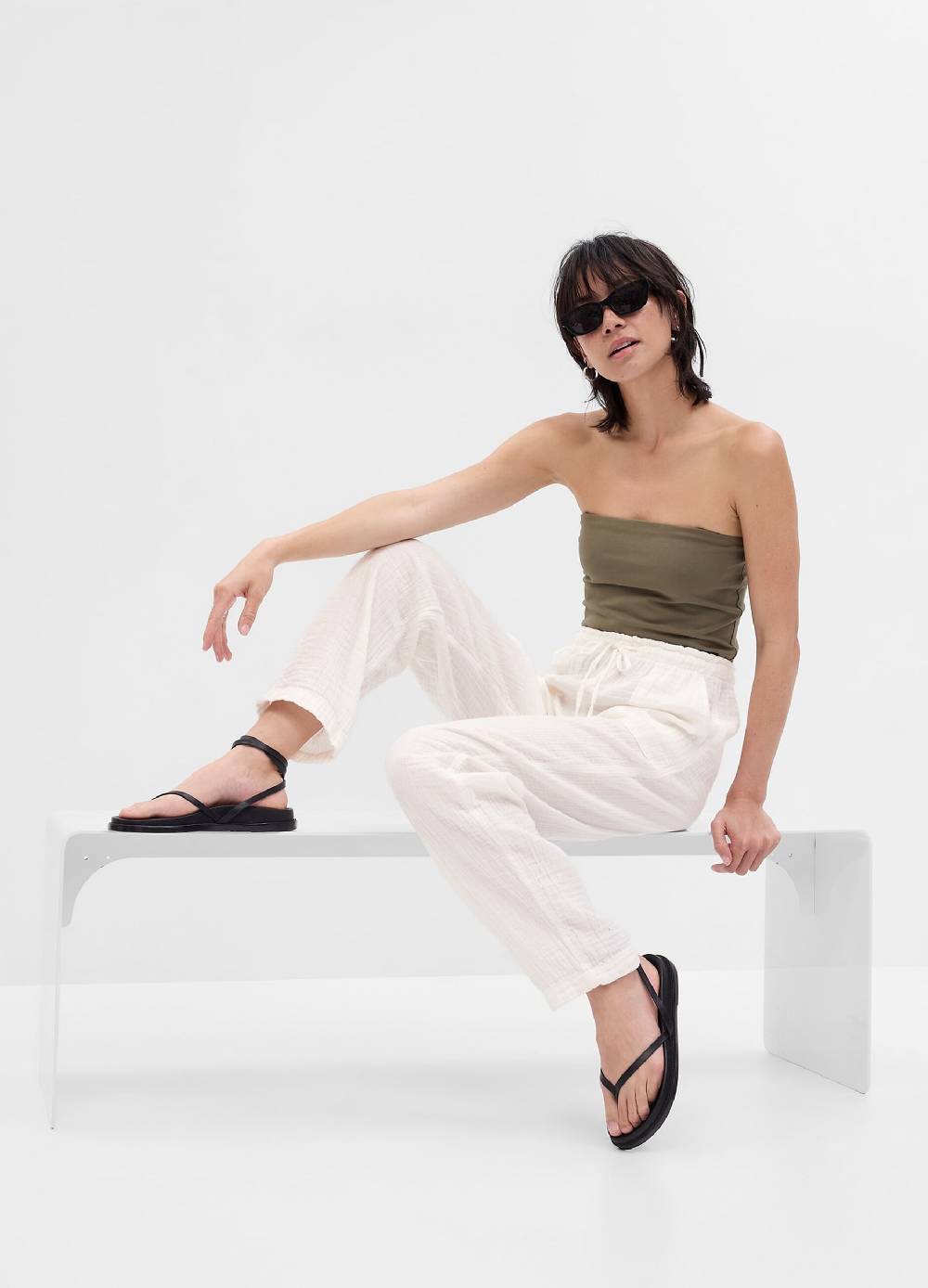 Ovs Pantaloni Straight Fit In Garza Di Cotone