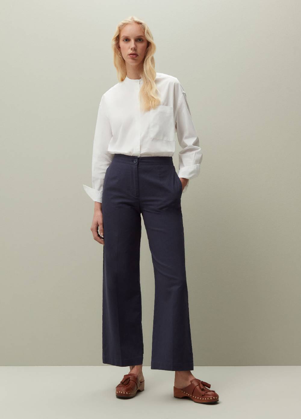 Ovs Pantaloni wide leg in lino e cotone