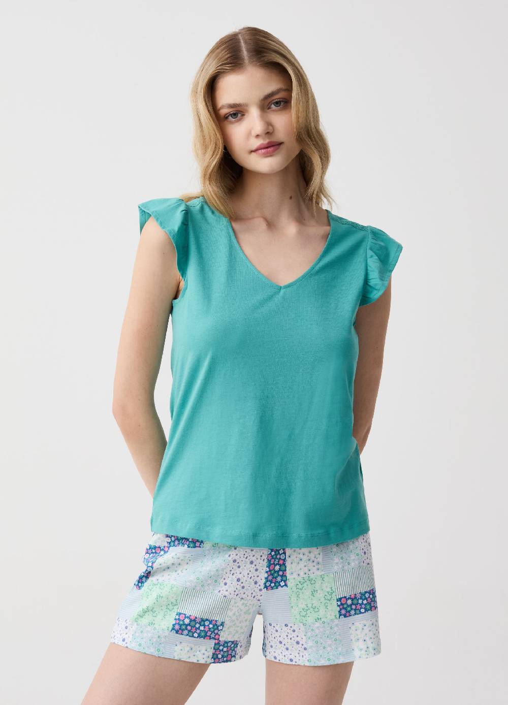 Ovs Pigiama corto con volant stampa patchwork