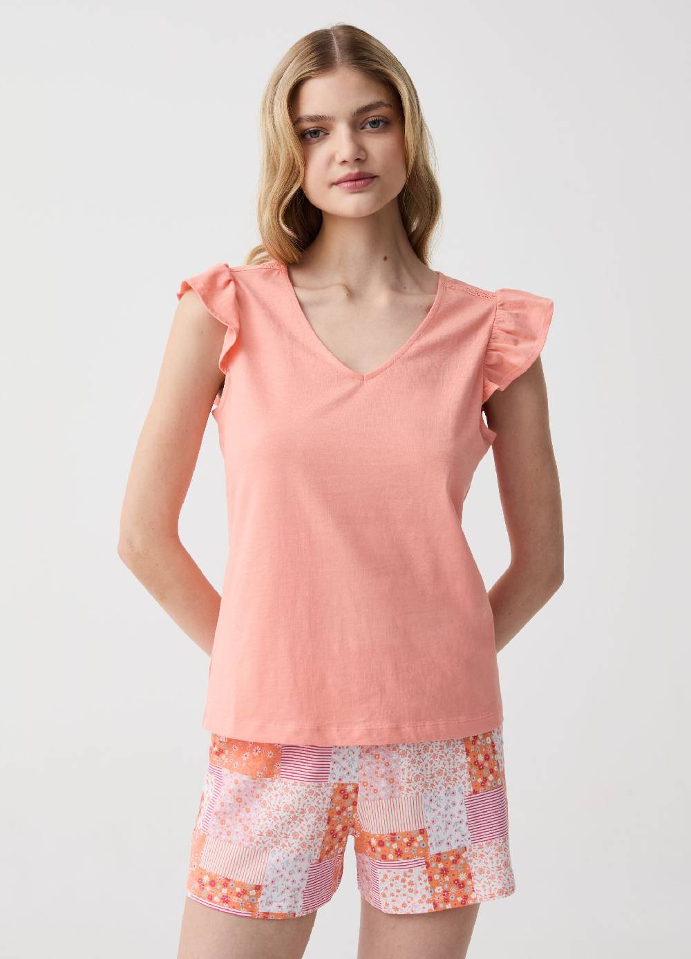 Ovs Pigiama corto con volant stampa patchwork