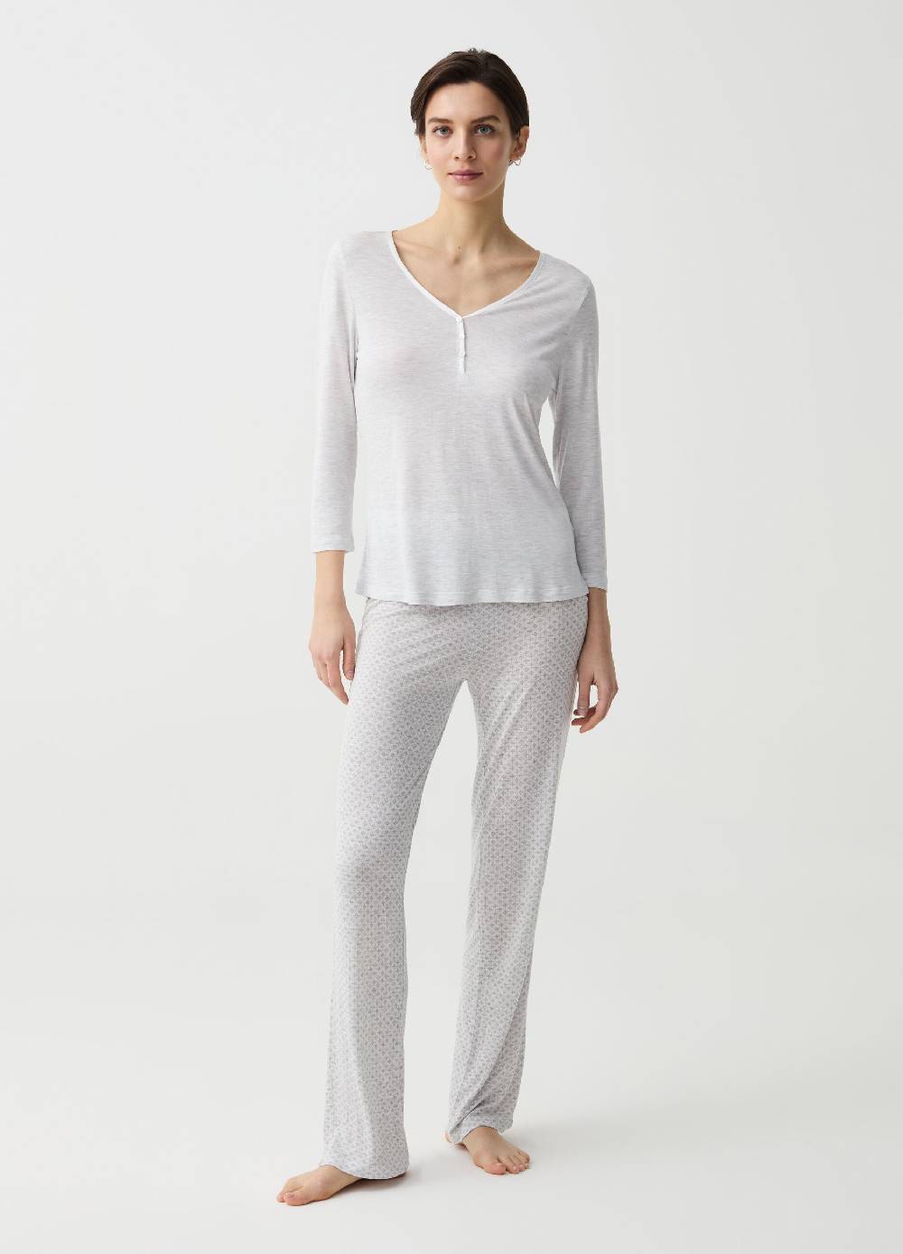 Ovs Pigiama lungo in viscosa scollo serafino a V