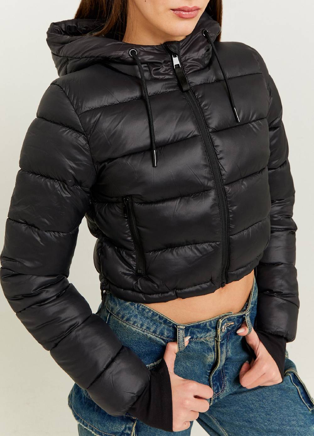 Ovs Piumino Crop Trapuntato Con Cappuccio