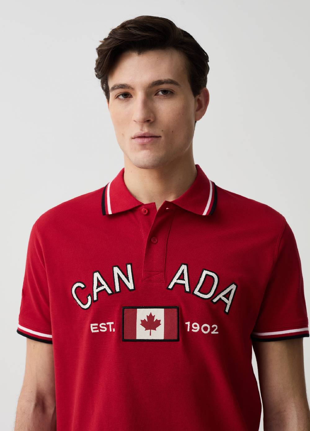 Ovs Polo Con Profili Rigati E Ricamo Canada Trail