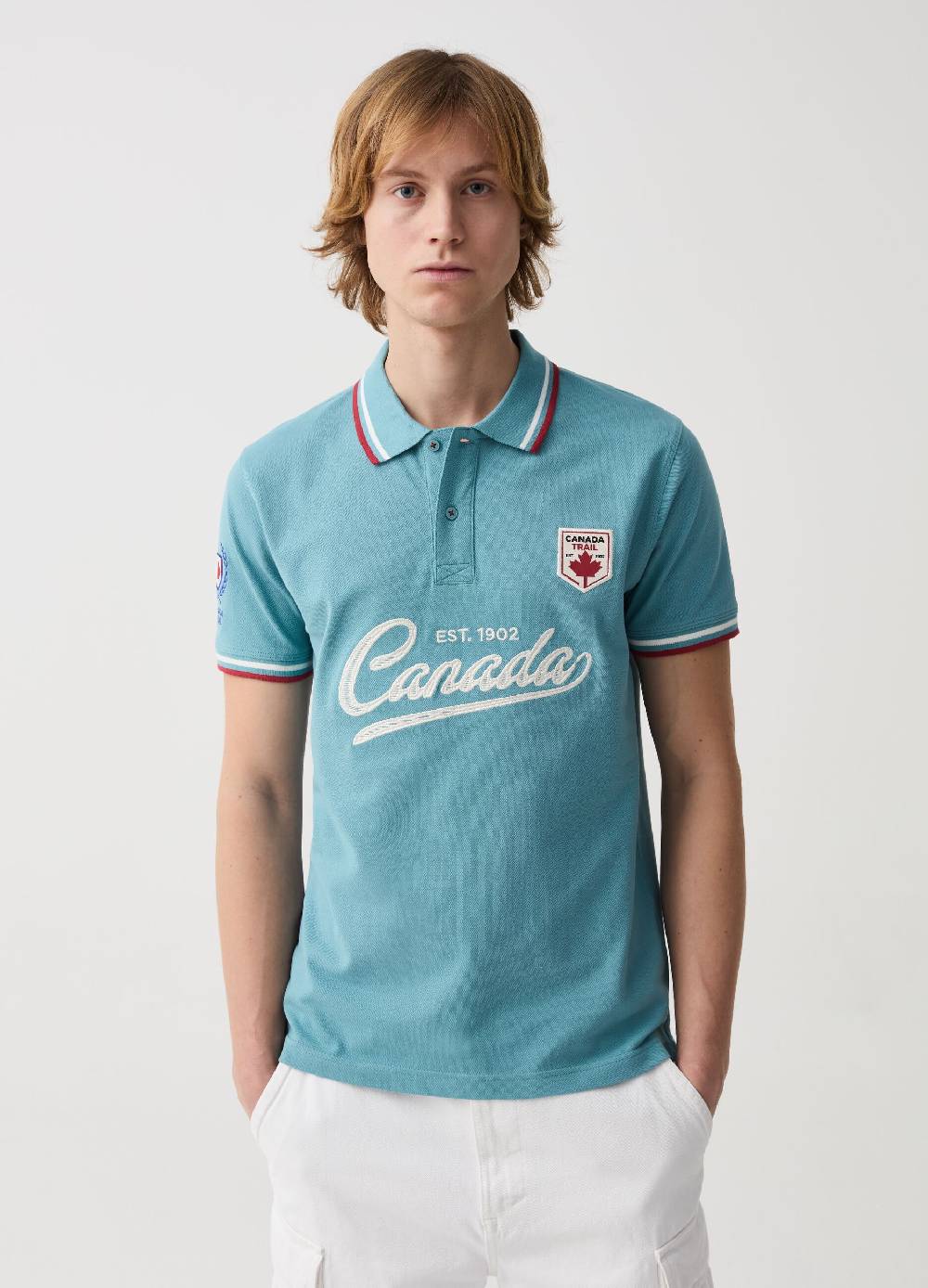 Ovs Polo con profili rigati patch e ricamo logo