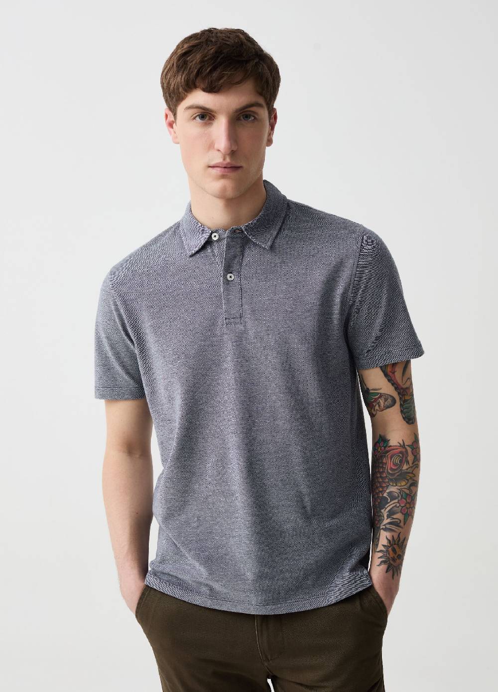 Ovs Polo in piquet con trama jacquard bicolore