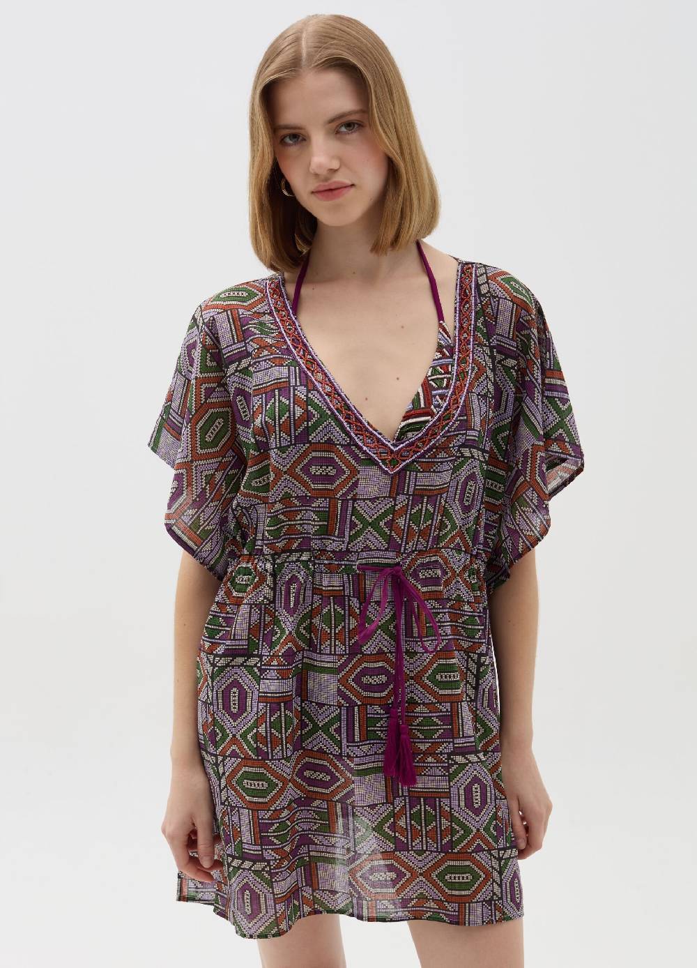 Ovs Poncho Copri Costume Con Stampa E Perline