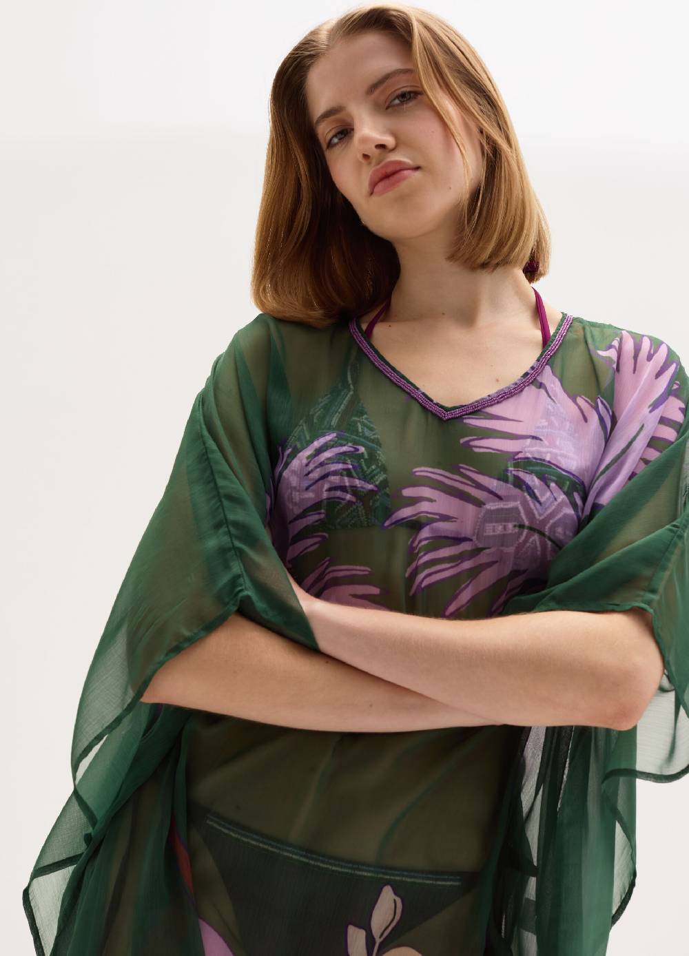 Ovs Poncho Copri Costume In Chiffon Con Stampa