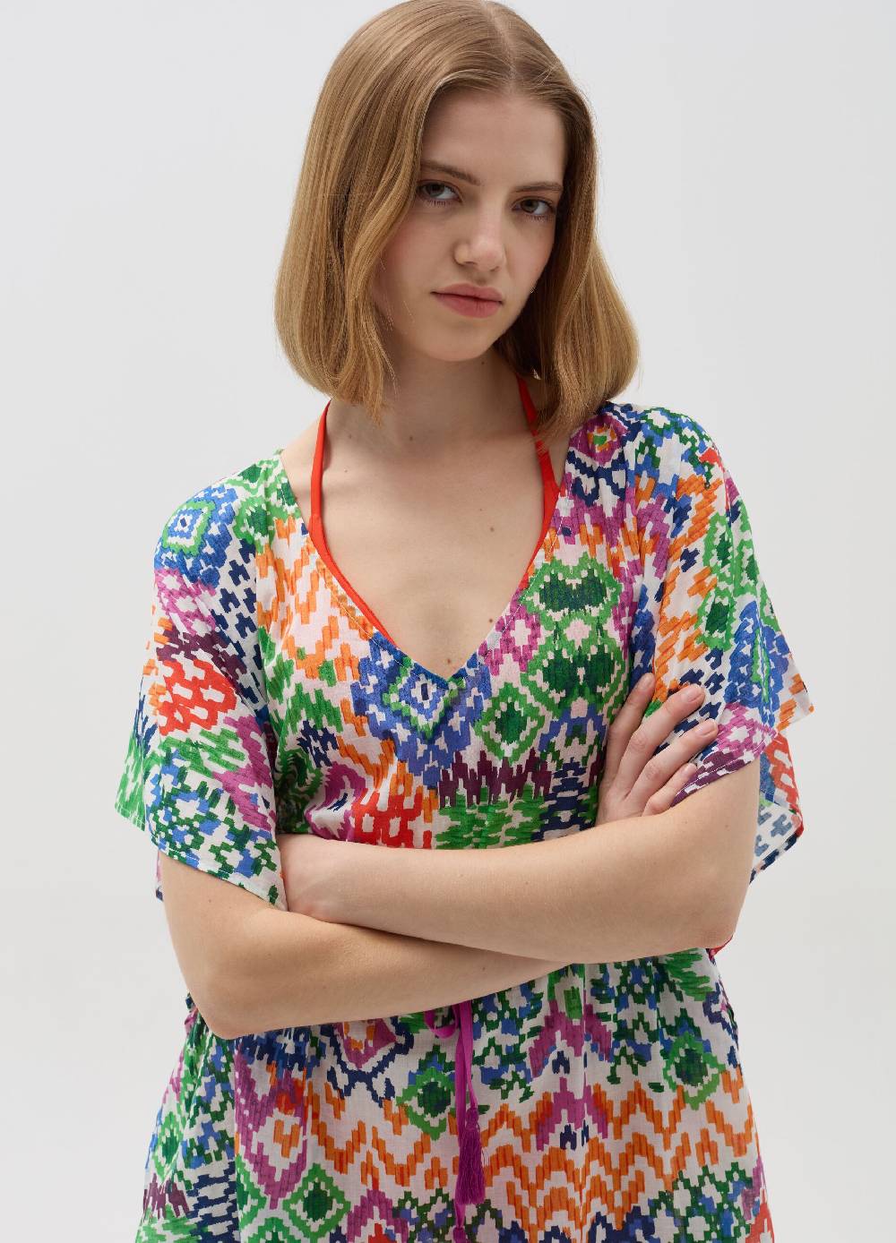 Ovs Poncho Copri Costume Stampa Ikat