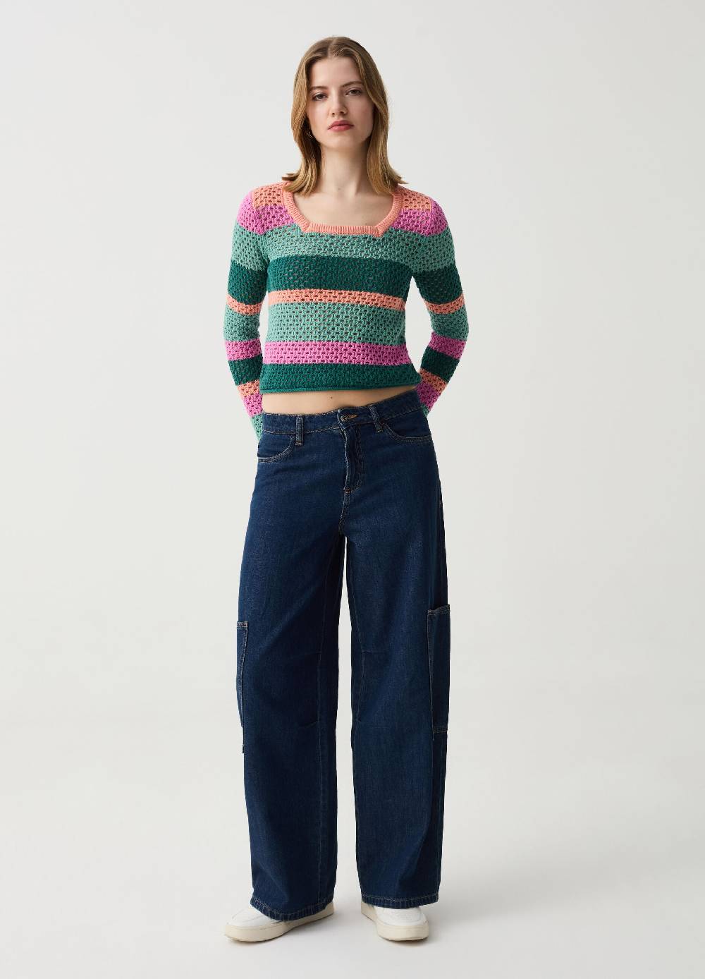 Ovs Pullover Crochet A Righe Multicolor