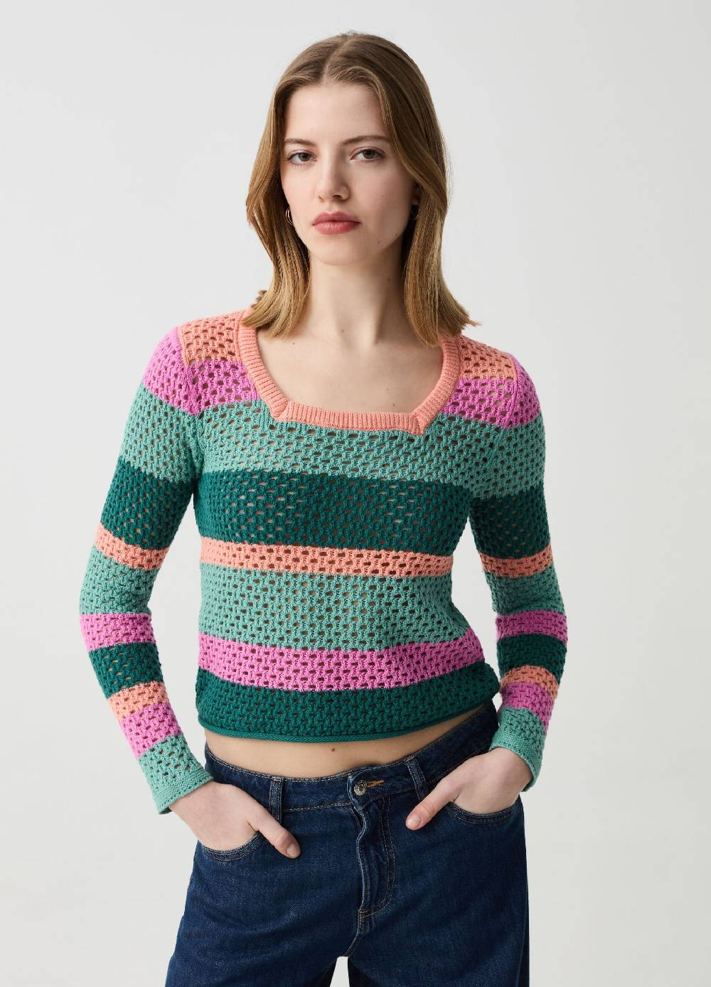Ovs Pullover crochet a righe multicolor