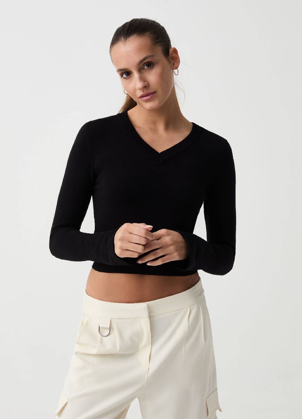 Ovs Pullover Cropped Con Scollo A V