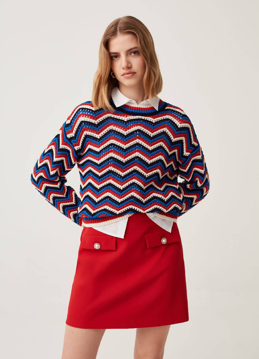 Ovs Pullover in cotone crochet a zig zag