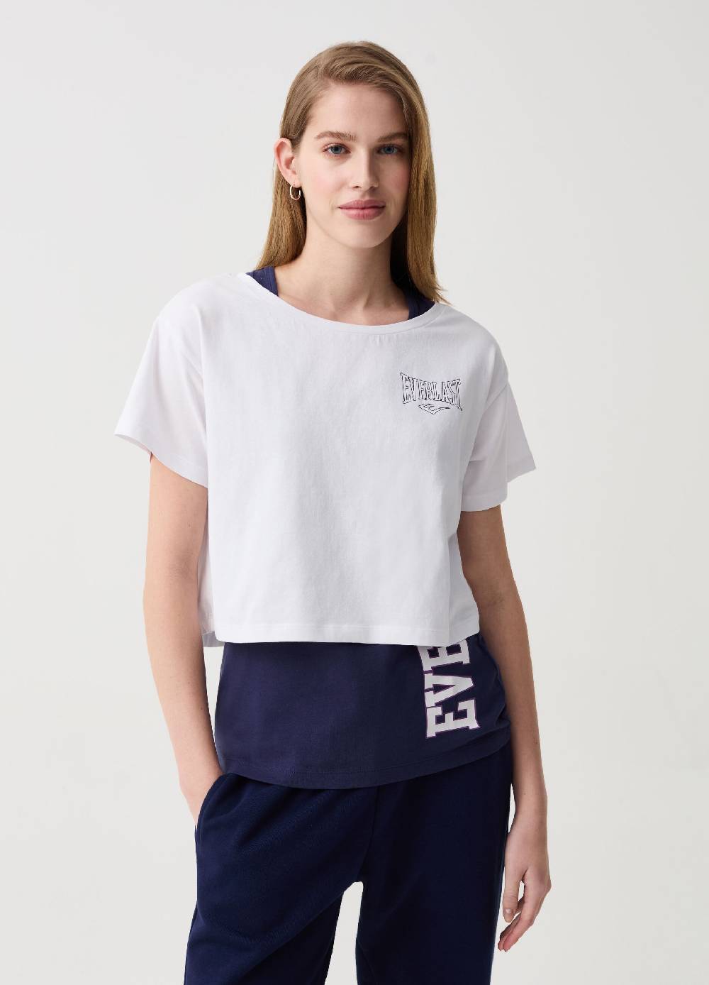 Ovs Set t-shirt crop e canotta con stampa logo