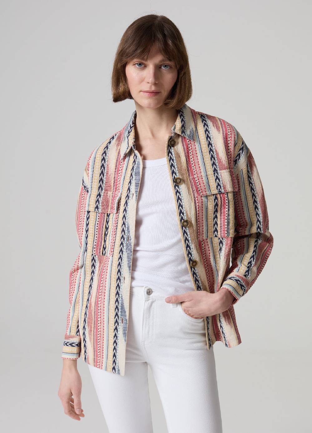 Ovs Shacket a righe multicolor con disegni etnici