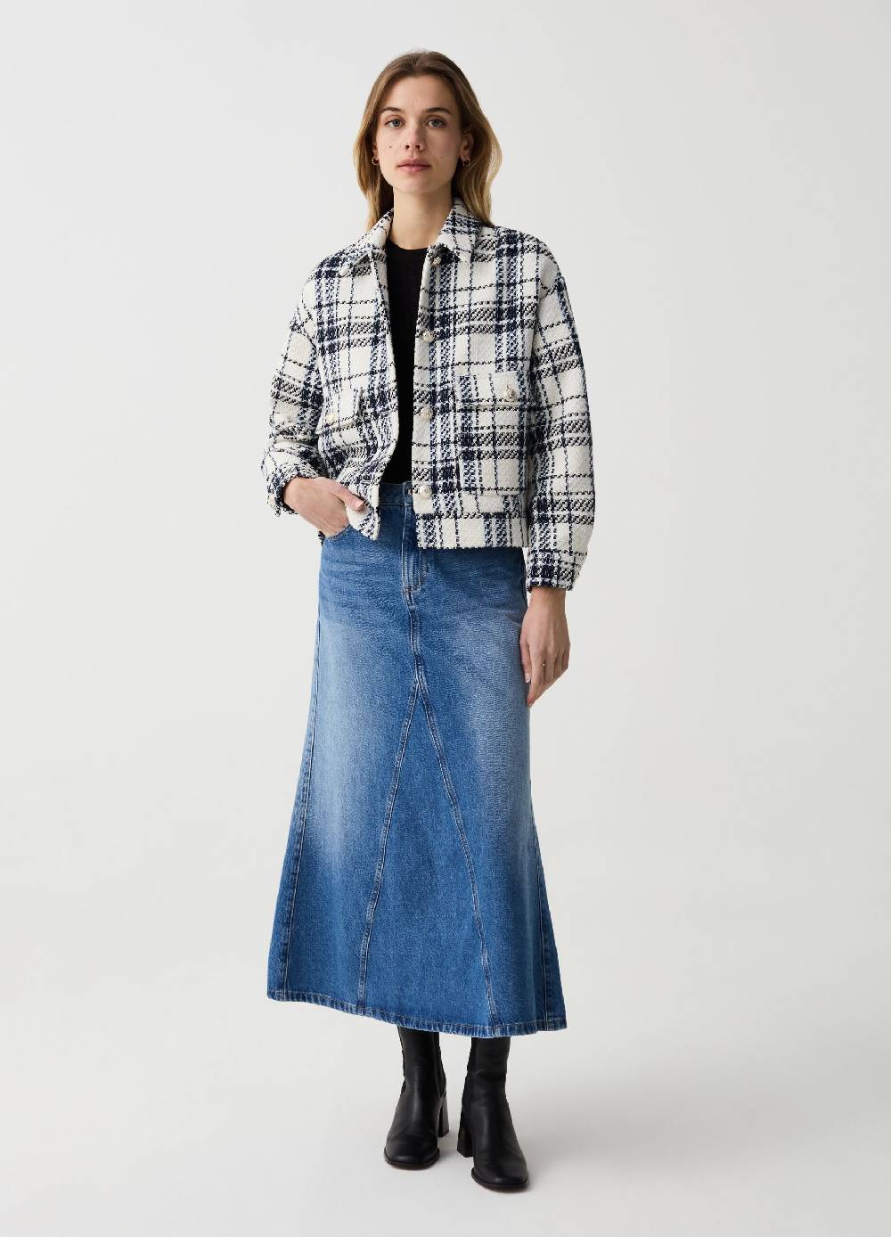 Ovs Shacket in tweed check con bottoni lavorati