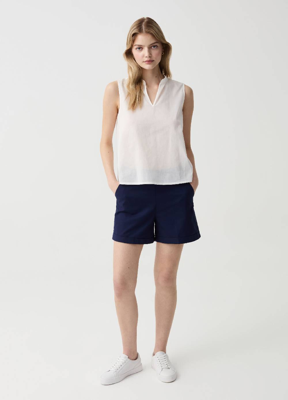 Ovs Shorts in cotone stretch con risvolti