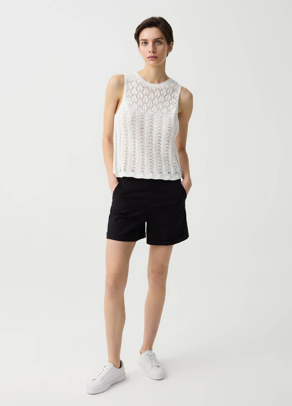Ovs Shorts in cotone stretch con risvolti