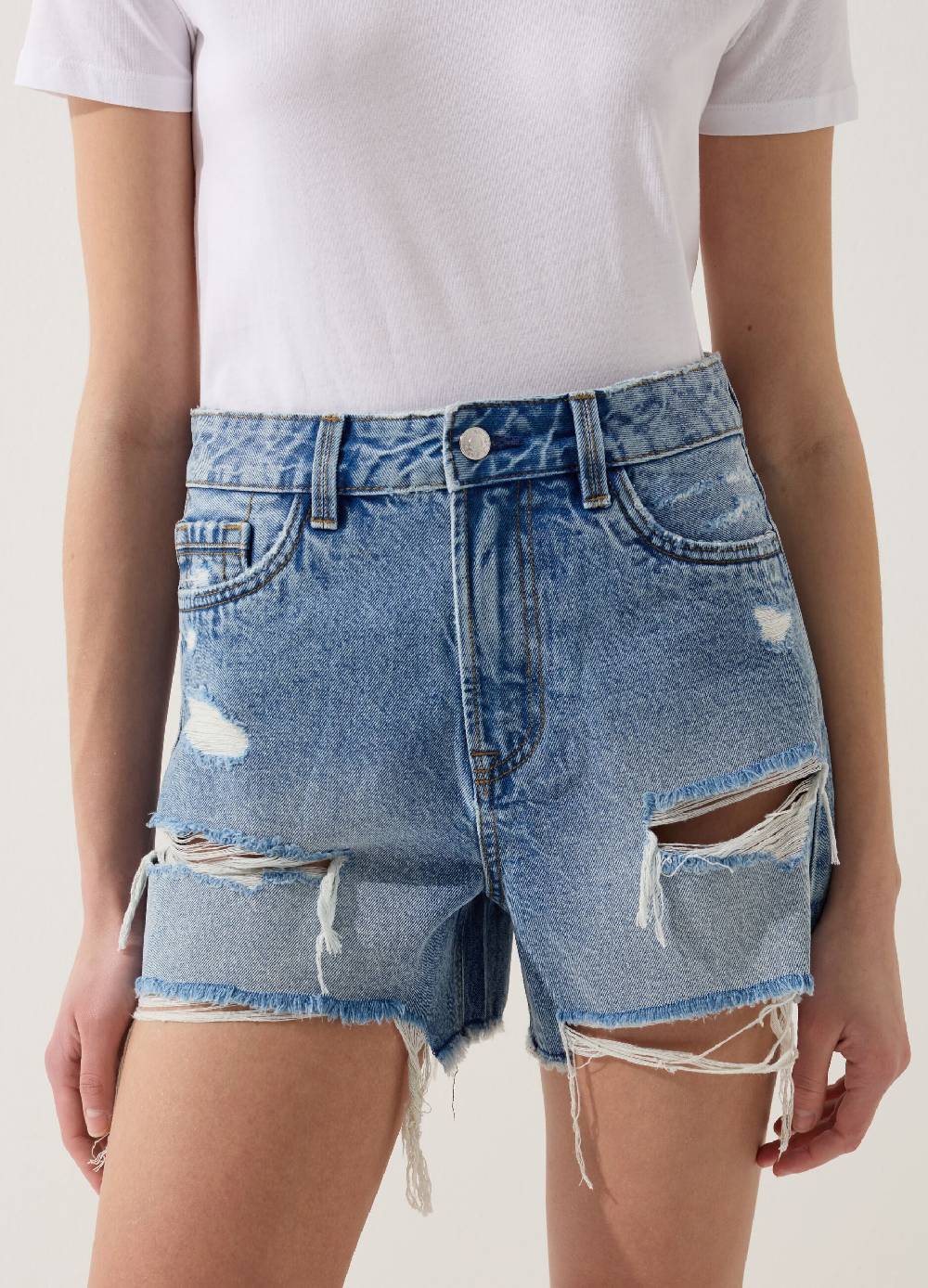 Ovs Shorts In Denim Con Strappi A Vita Alta