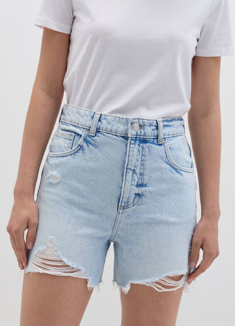 Ovs Shorts Mom Fit In Denim Con Strappi