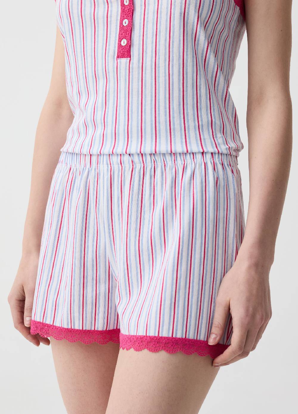 Ovs Shorts Pigiama A Righe Con Pizzo