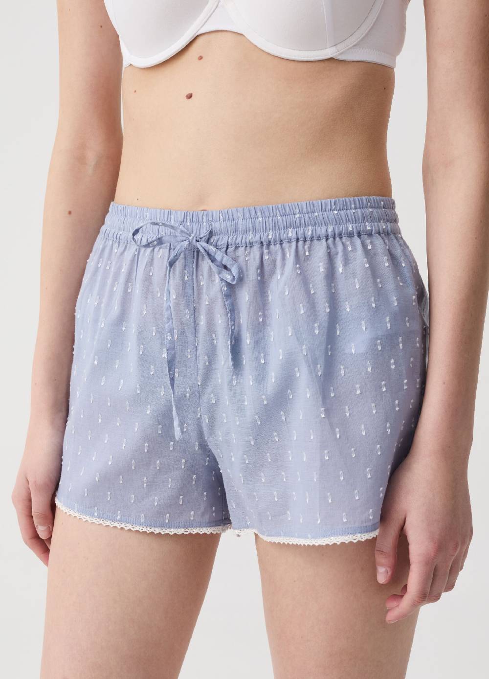 Ovs Shorts Pigiama In Cotone Dobby Con Merletto