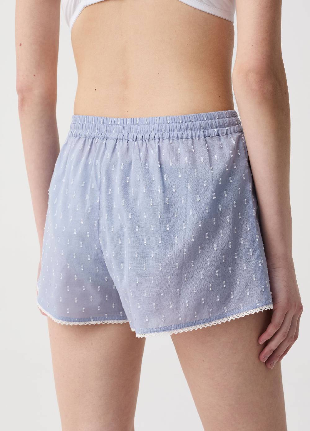 Ovs Shorts Pigiama In Cotone Dobby Con Merletto