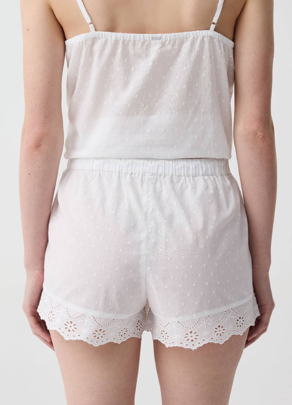 Ovs Shorts Pigiama In Cotone Dobby Con Sangallo