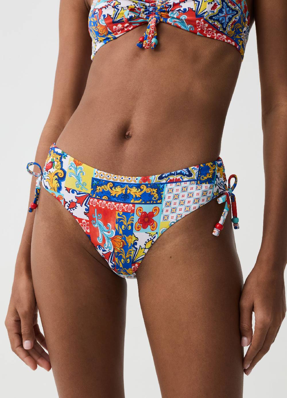 Ovs Slip Bikini Con Coulisse Stampa Maioliche