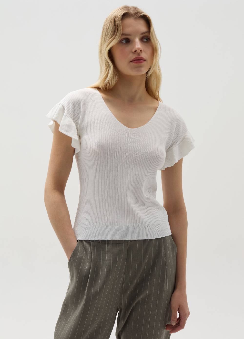 Ovs T-shirt a costine maniche con volant
